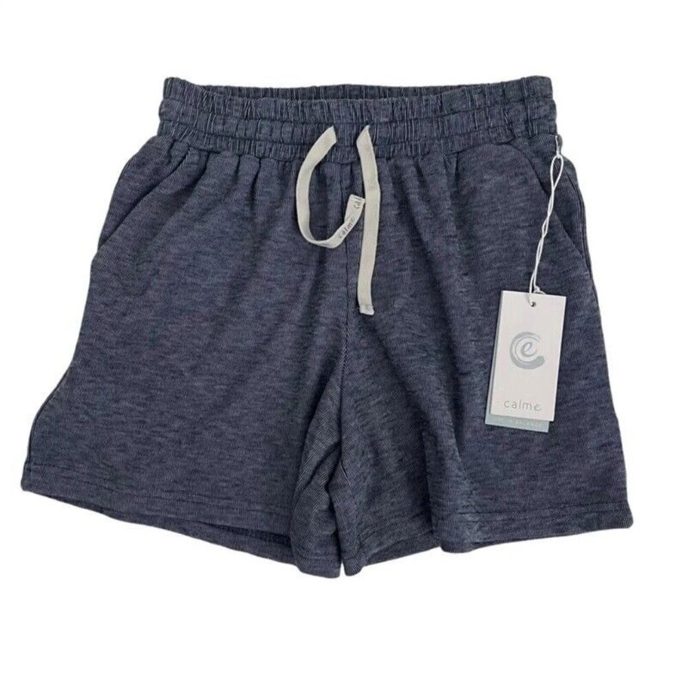 NWOT Calme M Cozy Pull On Shorts Blue Stripe 118947